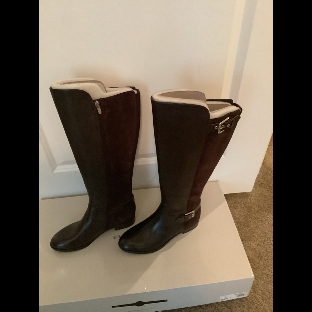 Tall Dark Brown Leather/Suede Wide Calf Boot